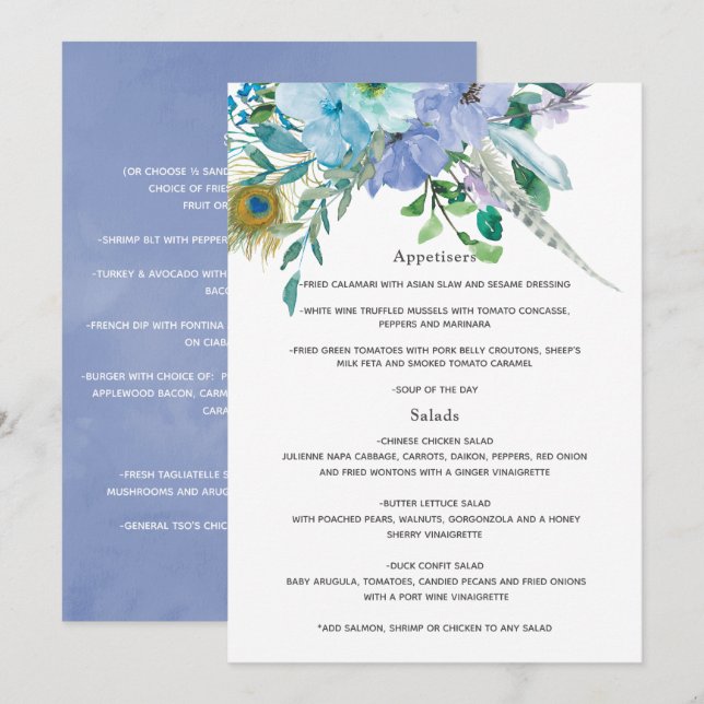 Mint and Blue Boho Wedding Menu (Front/Back)