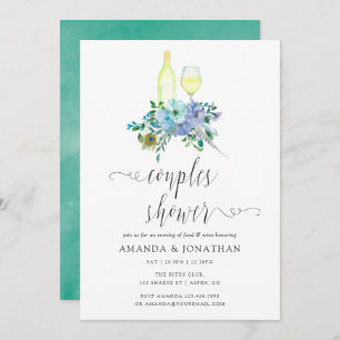 Mint and Blue Boho Wine Tasting Couples Shower Invitation