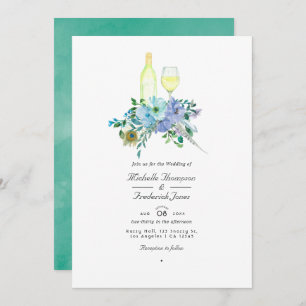 Mint and Blue Boho Wine Tasting QR Code Wedding Invitation