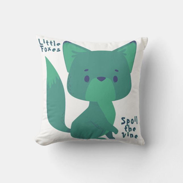 Mint and Blue Cute Baby Fox with Bible Verse  Cushion (Front)