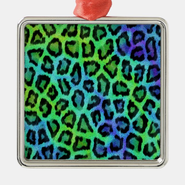 Mint And Blue Leopard Print Metal Tree Decoration (Front)