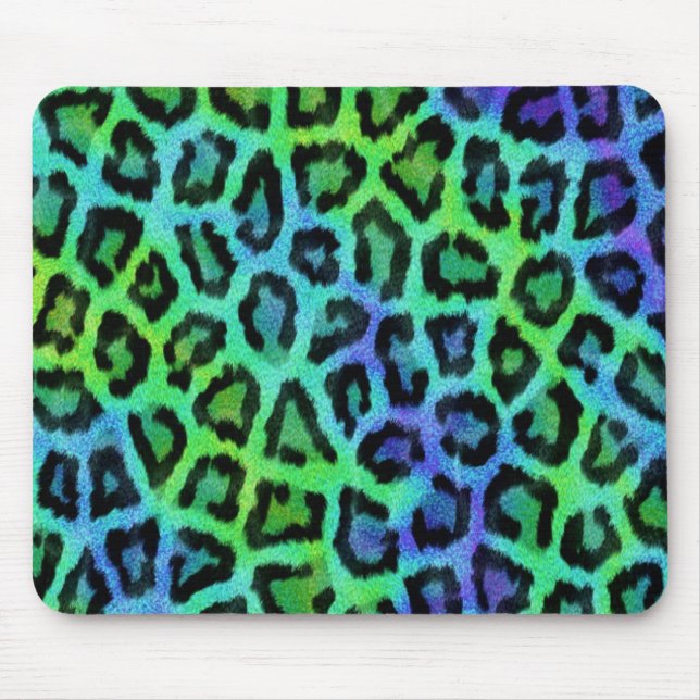 Mint And Blue Leopard Print Mouse Mat (Front)