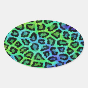 Mint And Blue Leopard Print Oval Sticker