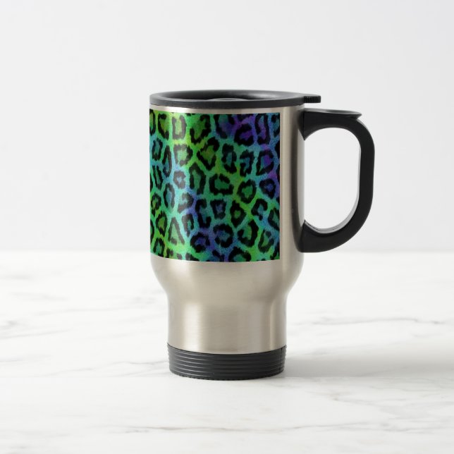 Mint And Blue Leopard Print Travel Mug (Right)