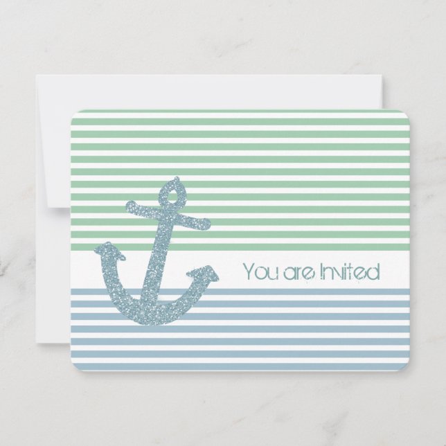 Mint and Blue Stripes Nautical Baby Shower Invitation (Front)
