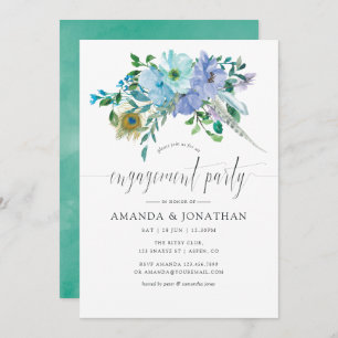 Mint and Blue Watercolor Boho Engagement Party Invitation