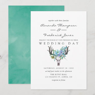 Mint and Blue Watercolor Boho Floral Wedding Invitation