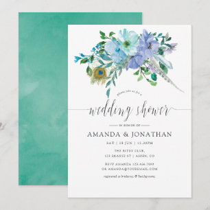 Mint and Blue Watercolor Boho Wedding Shower Invitation