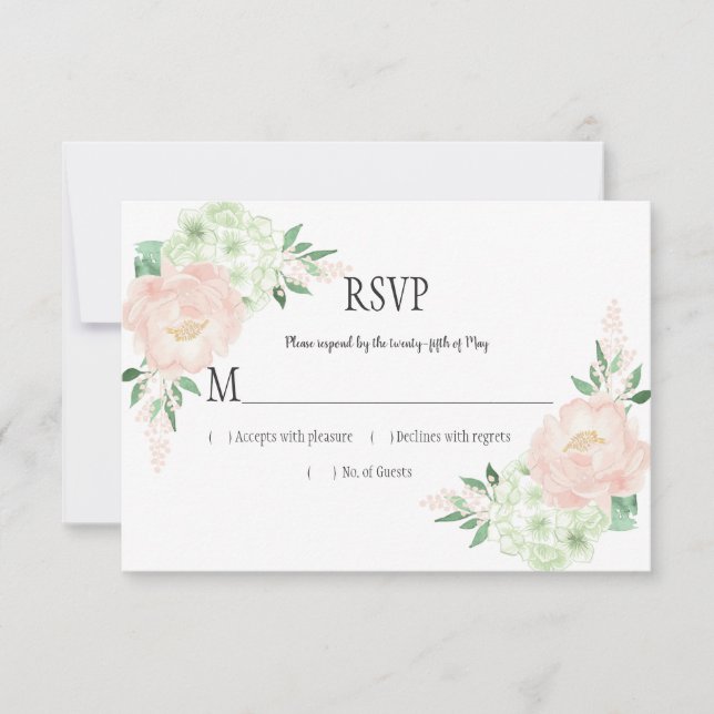 Mint and Blush Watercolor Flowers RSVP Card (Front)