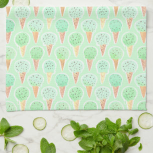 Mint and Chip Ice Cream Cone Pattern Tea Towel