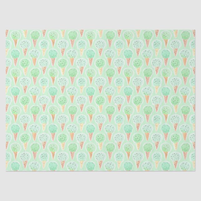 Mint and Chip Ice Cream Cone Pattern Tissue Paper (Front)