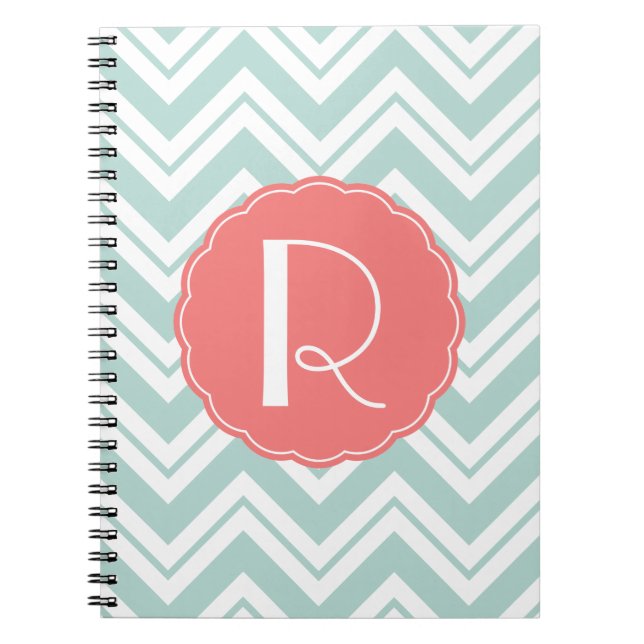 Mint and Coral Chevron Monogram Notebook (Front)