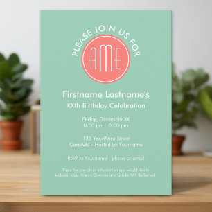 Mint and Coral Chevrons Custom Monogram Invitation