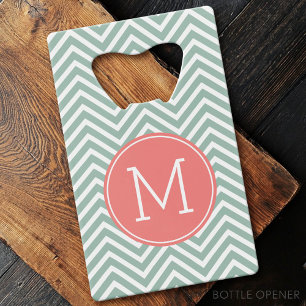 Mint and Coral Chevrons with Custom Monogram