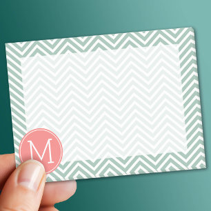 Mint and Coral Chevrons with Custom Monogram Post-it Notes