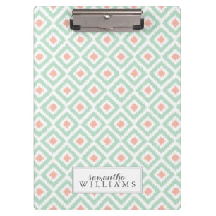 Mint and Coral Diamonds Ikat Pattern Clipboard