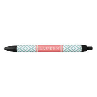 Mint and Coral Diamonds Pattern Black Ink Pen