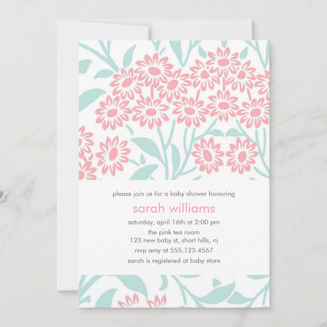Mint and Coral Floral Damask Baby Shower Invitation (Front)