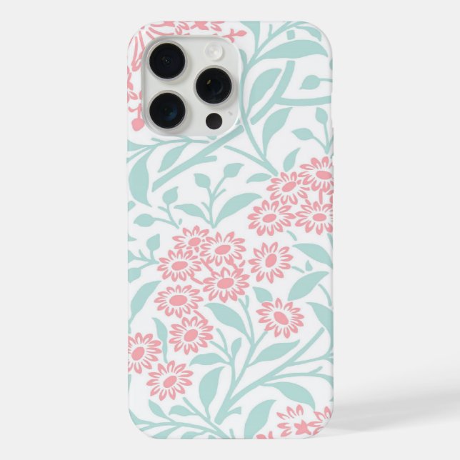 Mint and Coral Floral Damask Pattern iPhone Case (Back)