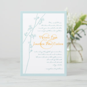 Mint and  Coral Flower Wedding Invitation