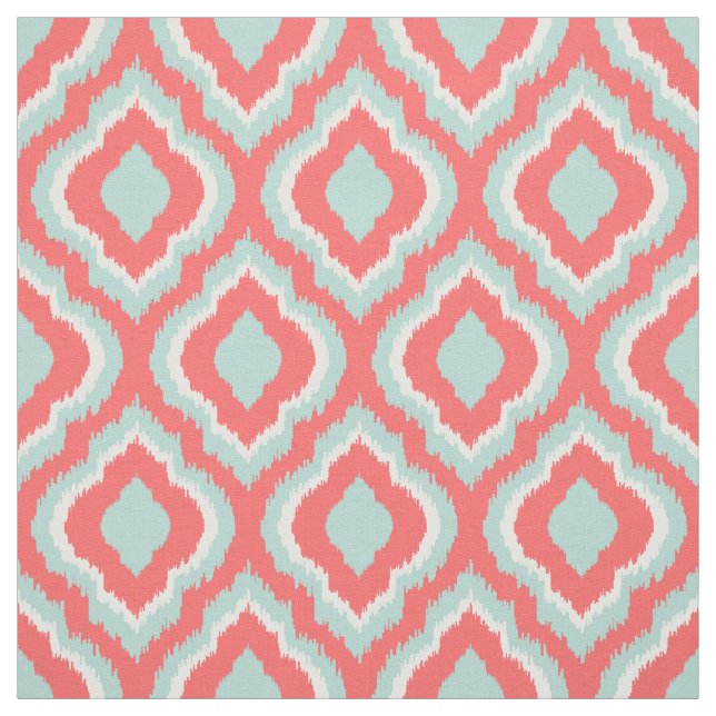 Mint and Coral Ikat Moroccan Fabric (Swatch)