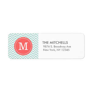 Mint and Coral Modern Chevron Custom Monogram