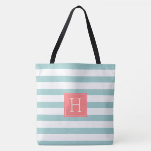 Mint and Coral Monogram Tote Bag
