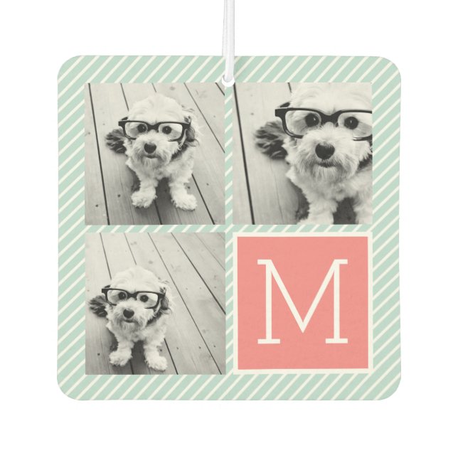 Mint and Coral Photo Collage Custom Monogram Car Air Freshener (Front)