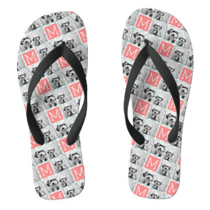 Mint and Coral Photo Collage Custom Monogram Flip Flops