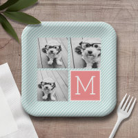 Mint and Coral Photo Collage Custom Monogram