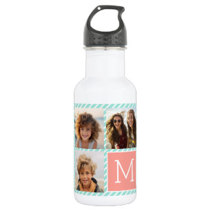 Mint and Coral Photo Collage with Custom Monogram 532 Ml Water Bottle