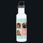 Mint and Coral Photo Collage with Custom Monogram 710 Ml Water Bottle<br><div class="desc">Use 3 square photos to create a unique gift. Or you can keep the cute puppy and make a trendy keepsake. If you need to adjust the pictures,  click on the customise tool to make changes.</div>