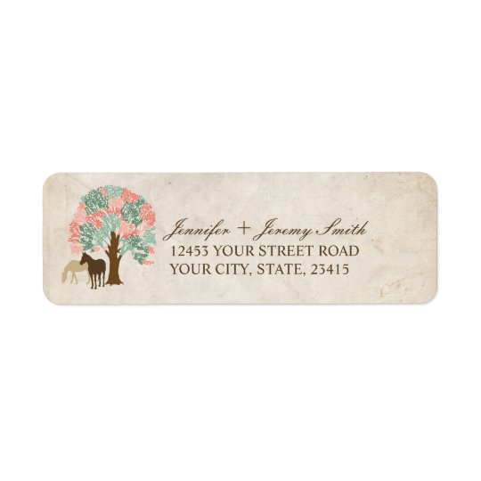 Mint and Coral Pink Spring Horses Wedding Return Address Label