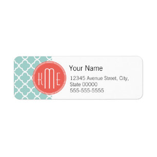 Mint and Coral Quatrefoil with Custom Monogram
