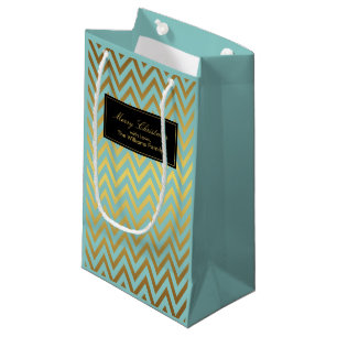 Mint and Faux Gold Foil Chevrons Pattern Small Gift Bag