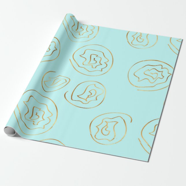 mint and faux gold foil roses wrapping paper (Unrolled)