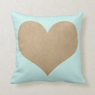 mint and faux gold leather heart cushion