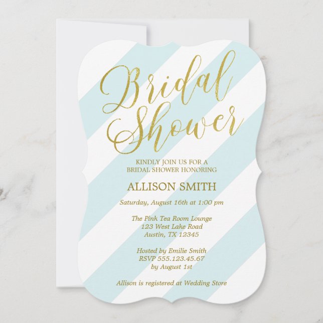 Mint and Faux Gold Script Typography Bridal Shower Invitation (Front)