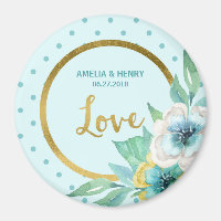 Mint and Faux Gold, Watercolor Floral Wedding Love