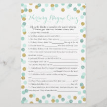 Mint and Gold Baby Shower Nursery Rhyme Quiz