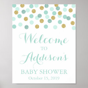 Mint and Gold Baby Shower Welcome Sign Poster