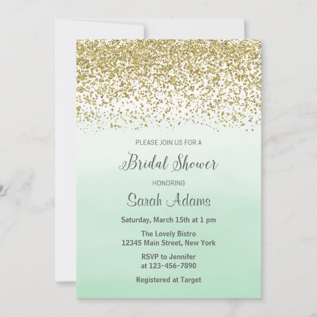 Mint and Gold Bridal Shower Invitation (Front)