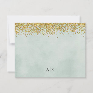 Mint and Gold Confetti Monogrammed Stationery Card
