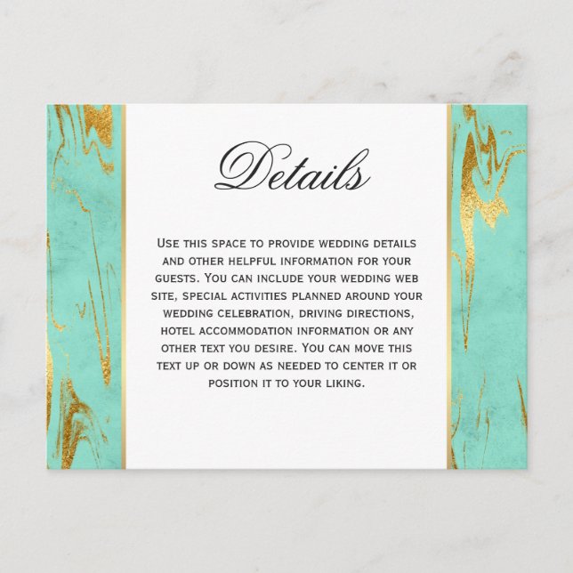 Mint and Gold Faux Foil Marble Pattern Details Postcard (Front)