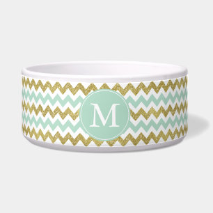 Mint and Gold Faux Glitter Chevron Monogram