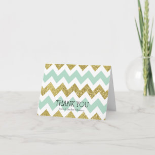 Mint and Gold Faux Glitter Chevron Thank you