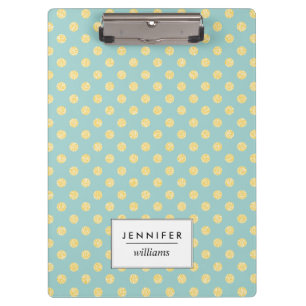Mint and Gold Faux Glitter Dots Personalised Clipboard