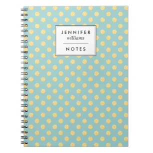 Mint and Gold Faux Glitter Dots Personalised Notebook