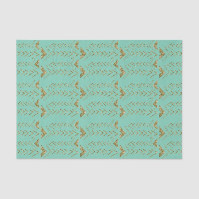 Mint and Gold Glam Watercolor Arrows Tissue Paper (Front)