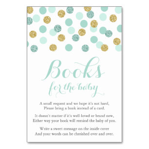 Mint and Gold Glitter Bring a Book Card Inserts